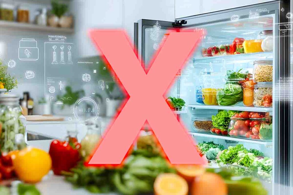 una X su cibi conservati in frigorifero