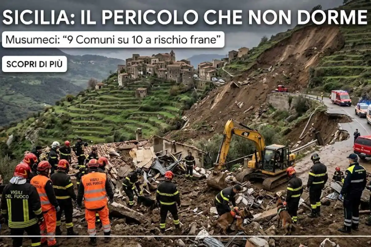 Soccorritori al lavoro su territorio colpito da frana